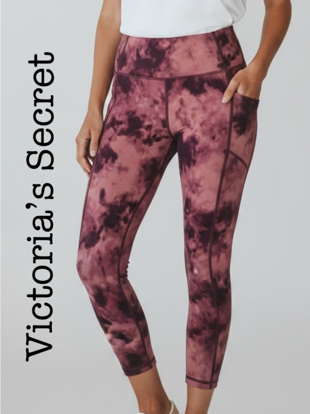 New Victoria's Secret Plum Tie-Dye Mid-Rise Capri Leggings Size 10